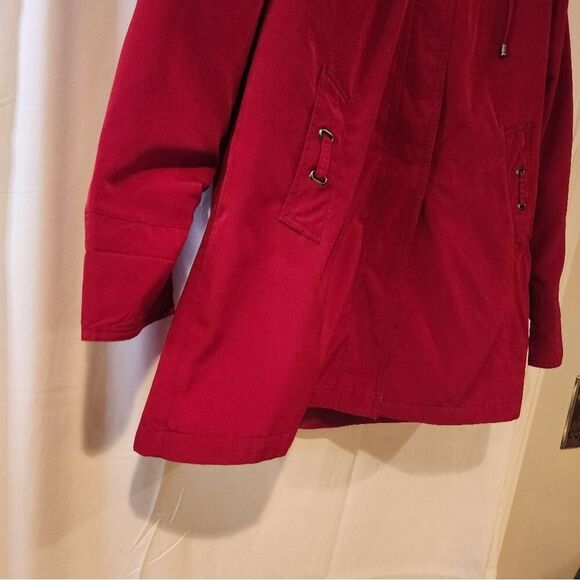 KC Collections red and tan hooded button up lined jacket - Picture 3 of 6